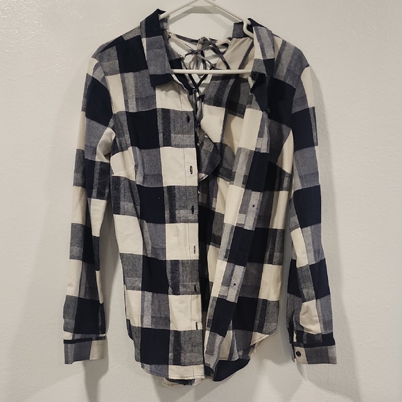 BCBGeneration Navy and Cream Plaid Shirt - Picture 1 of 3